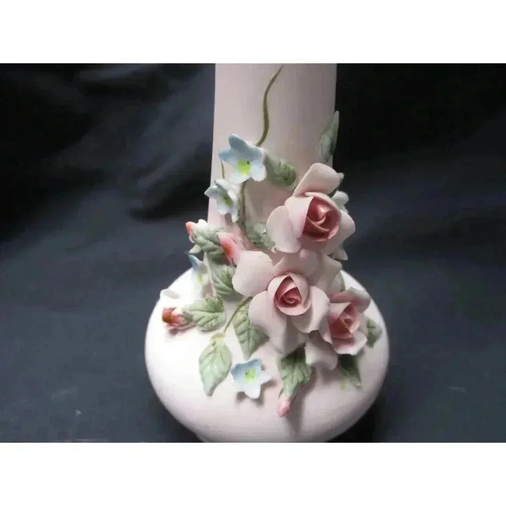 Lefton Pink Vase with flowers Japan bud vase Japanese ceramics floral vintage